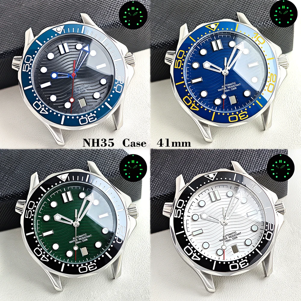 NH35 Seahorse 41mm Silbernes Gehäuse NH35/36/39 Uhrwerk 31mm Zifferblatt Saphirglas Grüne Leuchtfunktion 20mm Armband Keramiklünette Uhrenteile
