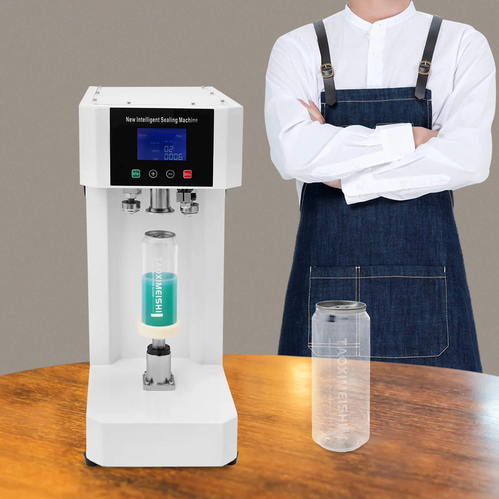 

370 Вт коммерческий автоматический упаковщик банок с газировкой, 1600 об/мин, настольная машина для запечатывания банок для нескольких соков, жидкого спирта, молочного чая, напитков