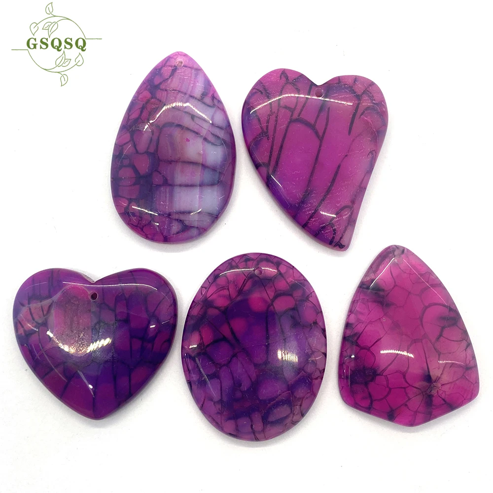 

5 Pcs/lot of Purple Black Dragon Pattern Agate Pendant Natural Stone Meditation Amulet Woman DIY Jewelry Charm Reiki Treatment