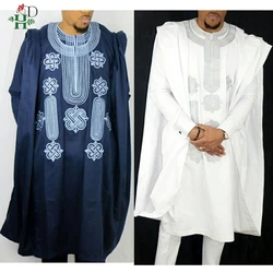 H & D — Costume africain à manches longues pour homme, ensemble masculin ethnique traditionnel comprenant un haut brodé Agbada, style boubou, et un pantalon