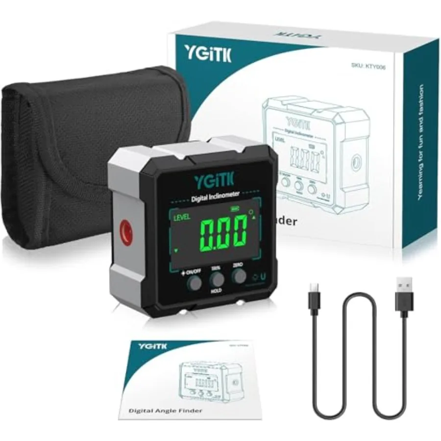 

Digital Angle Finder with Laser, 4-Side Magnetic Digital Angle Gauge Level Box Inclinometer, USB Rechargeable High Precision Me