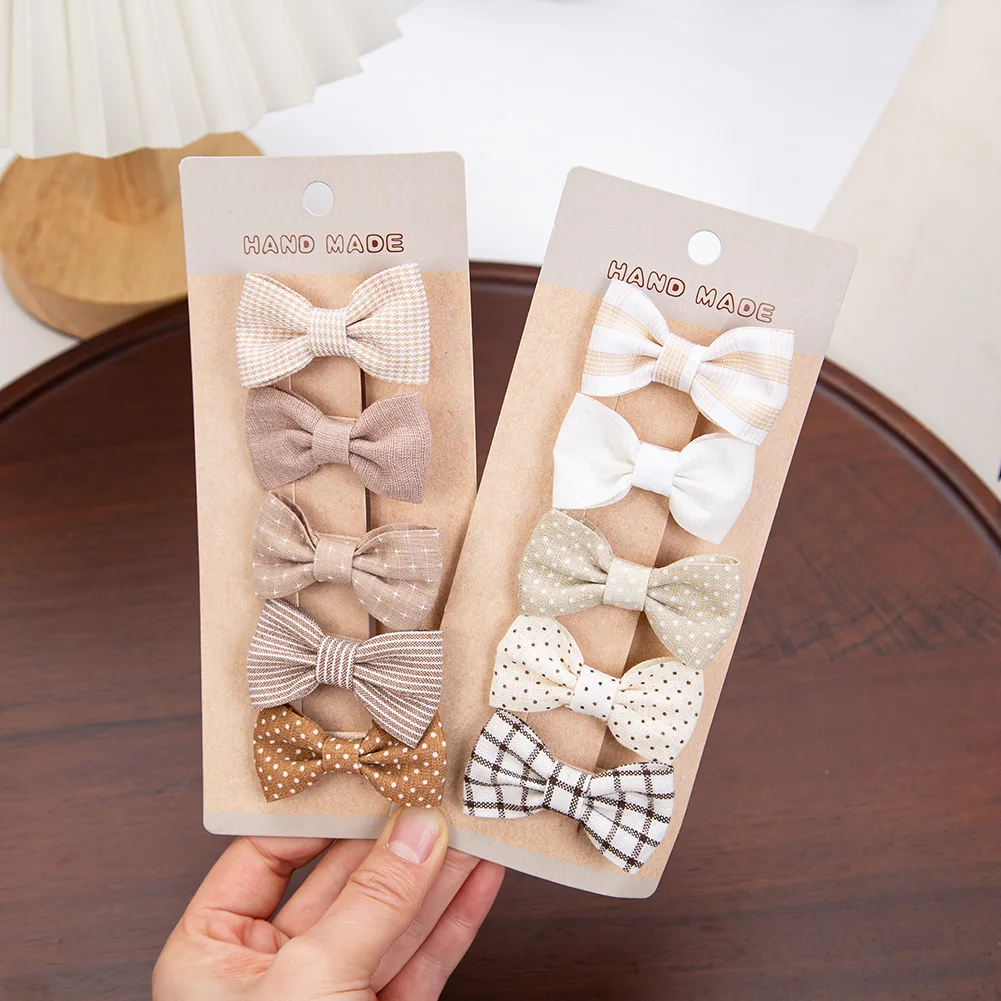 5 Teile/satz Ins Baby Mädchen Haar Clips Nette Blumen Druck Plaid Hairbows Karierten Gingham Haarnadeln Koreanische Sicherheit Kinder Kopfbedeckungen