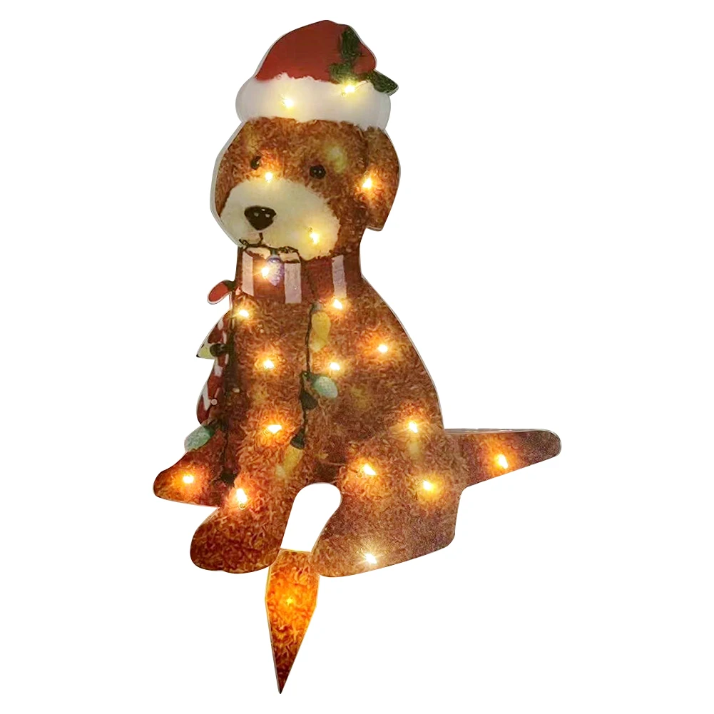 

Glowing Dogs Decor Waterproof Bright Lights Puppy Ornament Wearing Xmas Hat LED for Home Garden Front Pathway Walkway