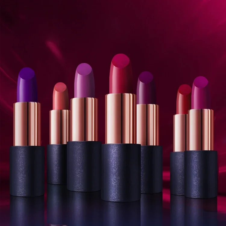 Rosa vermelha batom em pó cor ameixa cinza rosa uva roxo dragão fruta cor luz rosa batom maquiagem cosméticos