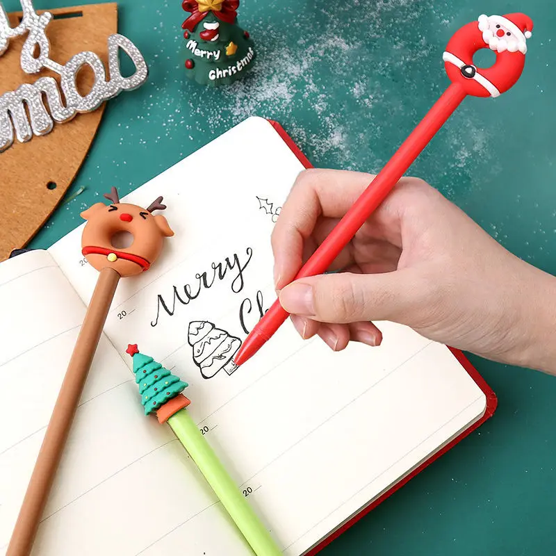 1 Pcs Cute Kawaii Christmas Gel Pens 0.5mm Black Ink Christmas Tree Elf Santa Gift Pens for Writing School Office Stationary