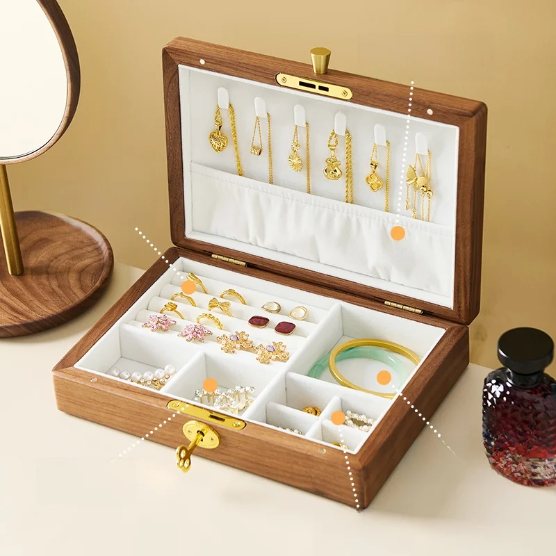 大型無垢材北米産ブラックウォールナットジュエリー収納ボックス高級絶妙なネックレスリングイヤリングブレスレット家庭用