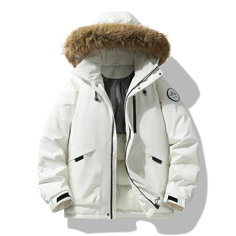 

New Winter Men's Down Jackets Removable Fur Collar Outdoor Climbing Workwear Multi-Pocket Versatile Casual Style Unisex Outwear