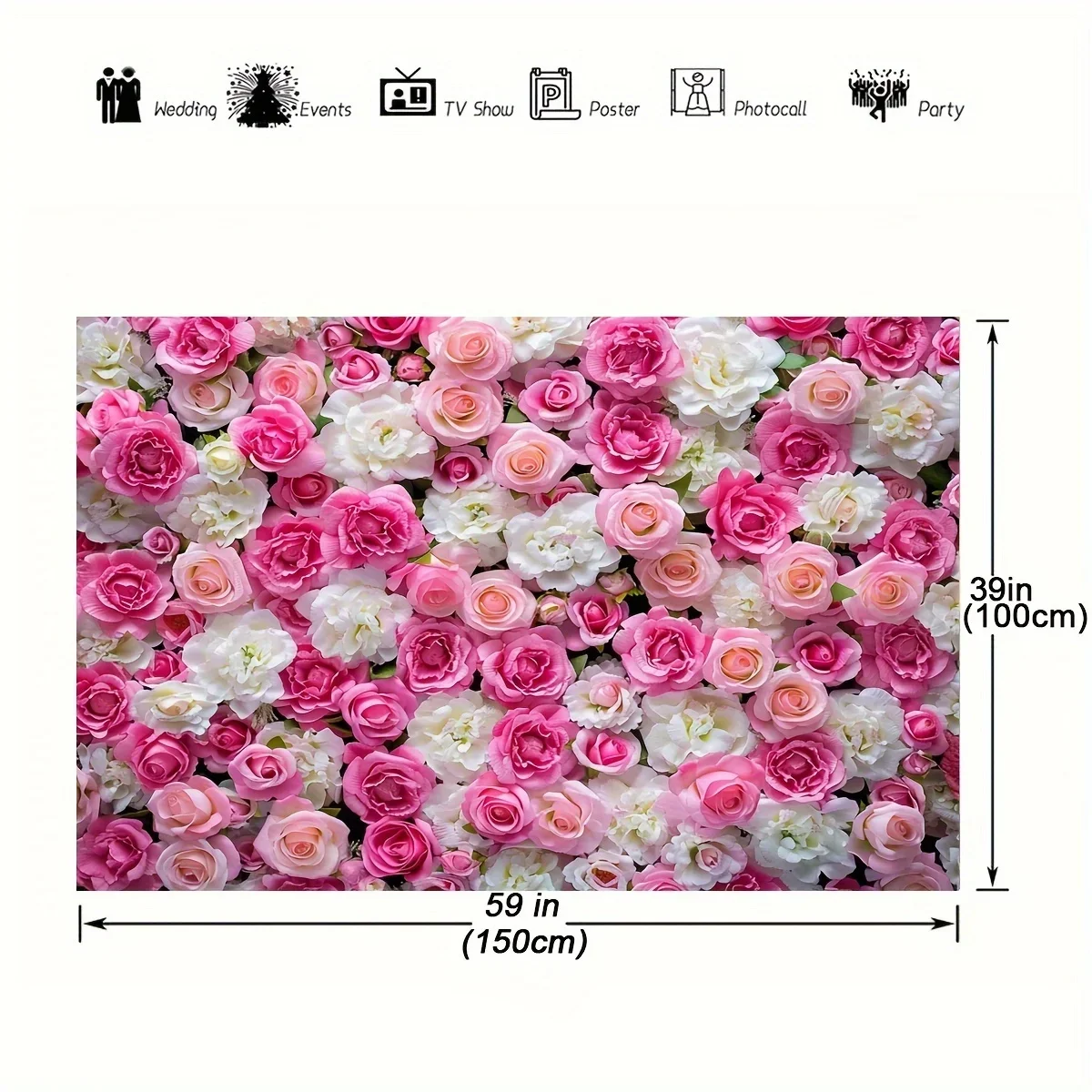 Flower wall background Banner Polyester photography pink and white rose portrait in spring,suitable for weddings, bridal parties