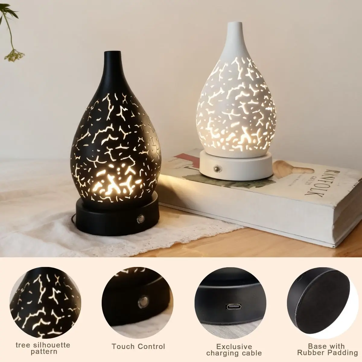 1 buah lampu malam berbentuk retakan tetesan air, penggunaan pengisian daya USB, sakelar sentuh untuk mengubah warna lampu, kecerahan yang dapat disesuaikan