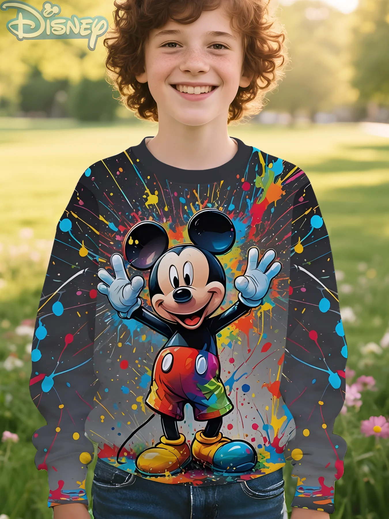 

Толстовка с капюшоном и графическим принтом Микки, осень-зима, детский модный топ высокого качества с длинными рукавами и круглым вырезом