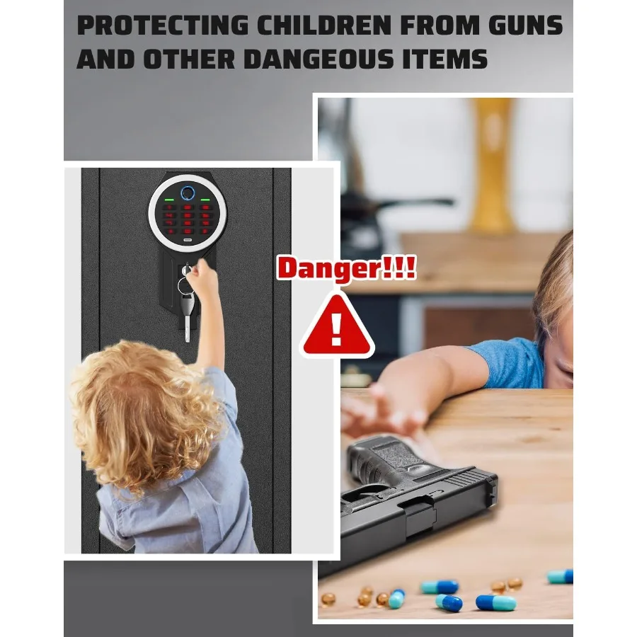 مسدس بصمة الإصبع البيومترية آمن لأمن المنزل: خزانة تخزين سريعة الوصول لـ 45 بندقية ومسدسات مع ضوء LED قابل للتعديل