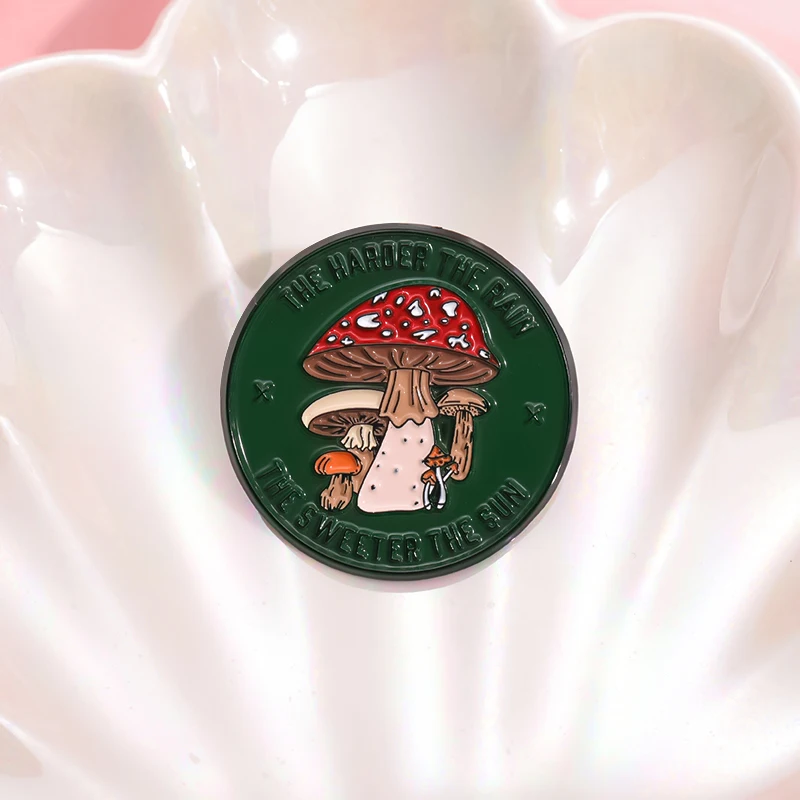 Mushroom Enamel Pin The Harder The Rain The Sweet The Sun Brooches Lapel Jacket Backpack Badge Plant Quotes Jewelry Gift