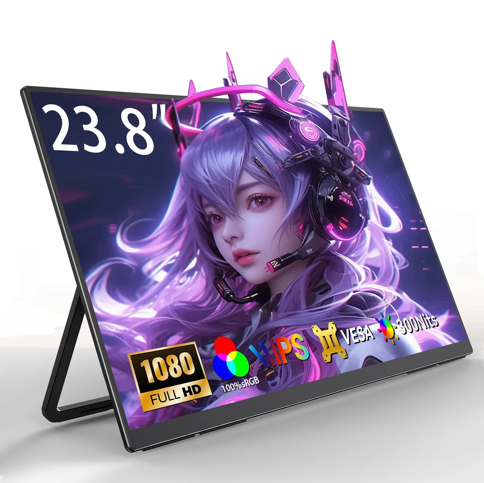 AHXJKA 23.8" 120Hz Portable Monitor FHD 100%sRGB IPS Computer Display External Gaming Screen Stand VESA for Mini PC Laptop MAC