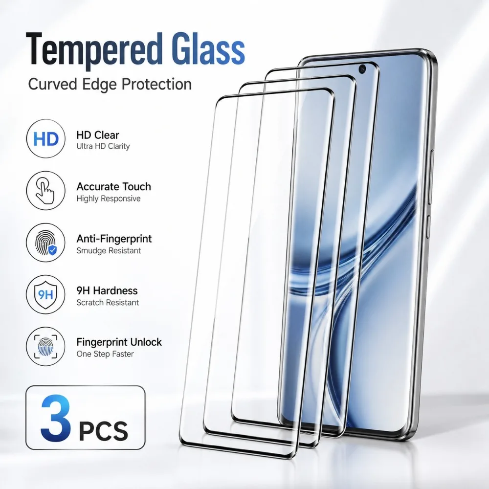 3Pcs Full Coverage Screen Protector for Samsung Galaxy S26 S23 S25 Ultra S24 S22 S21 S20 Plus S25 S24 FE Curved Tempered Glass