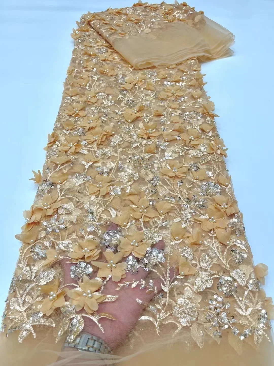 Африканское 3D цветочное кружево ручной работы, французская тюлевая кружевная ткань, вышитые наклейки, нигерийская ткань для шитья платьев