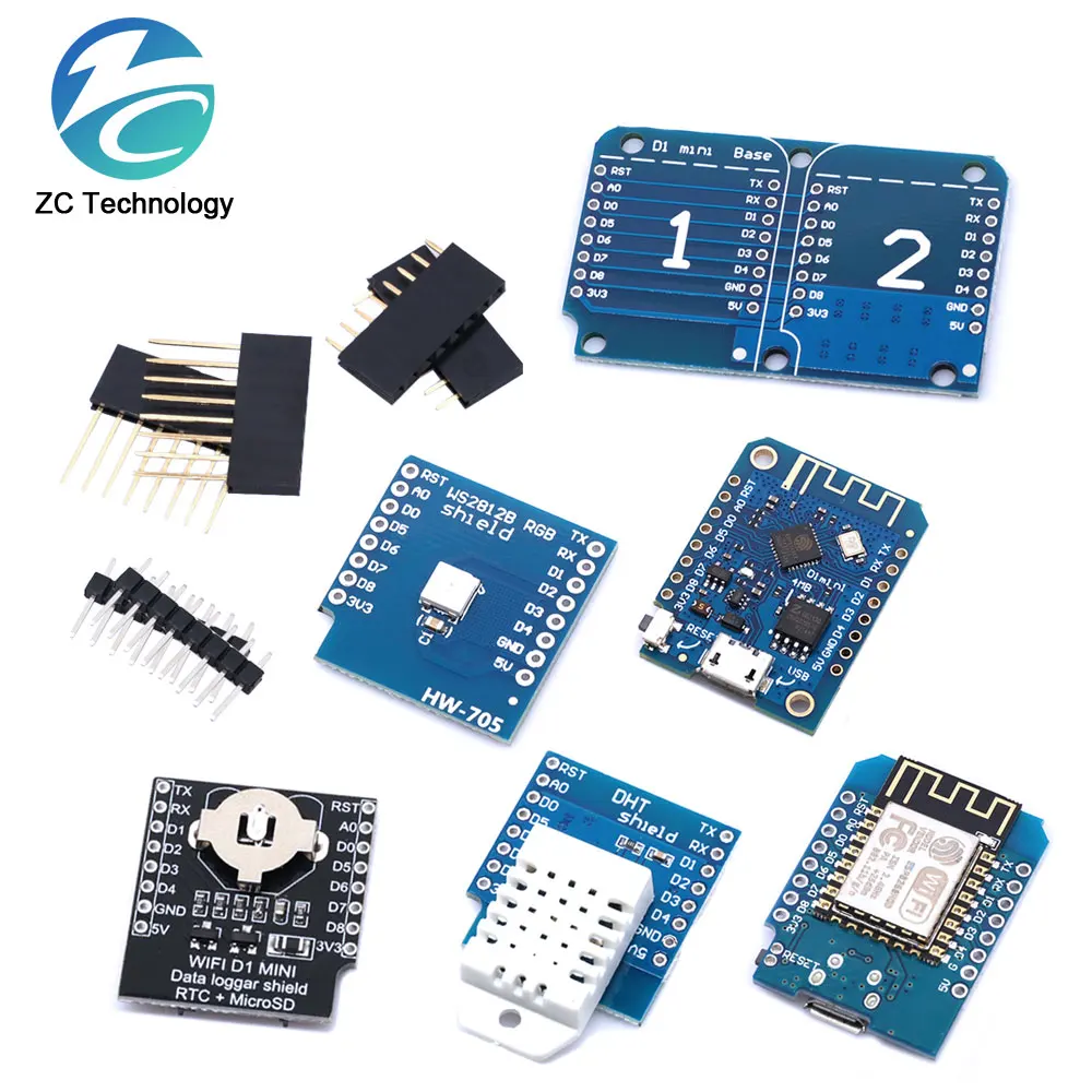 D1 Mini ESP8266 ESP-12F CH340G V2 USB dla WeMos rejestrator danych płyta rozwojowa WIFI V3.0 NodeMCU Lua DHT22 AM2302 WS2812 RGB