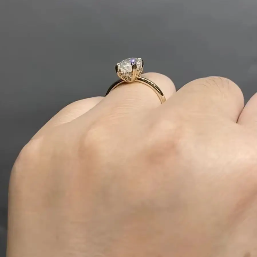 Auaogepel 2.5 karat cincin pertunangan Moissanite 10X7Mm hancur es hibrida Oval potong 14K 9K emas perhiasan asli hadiah