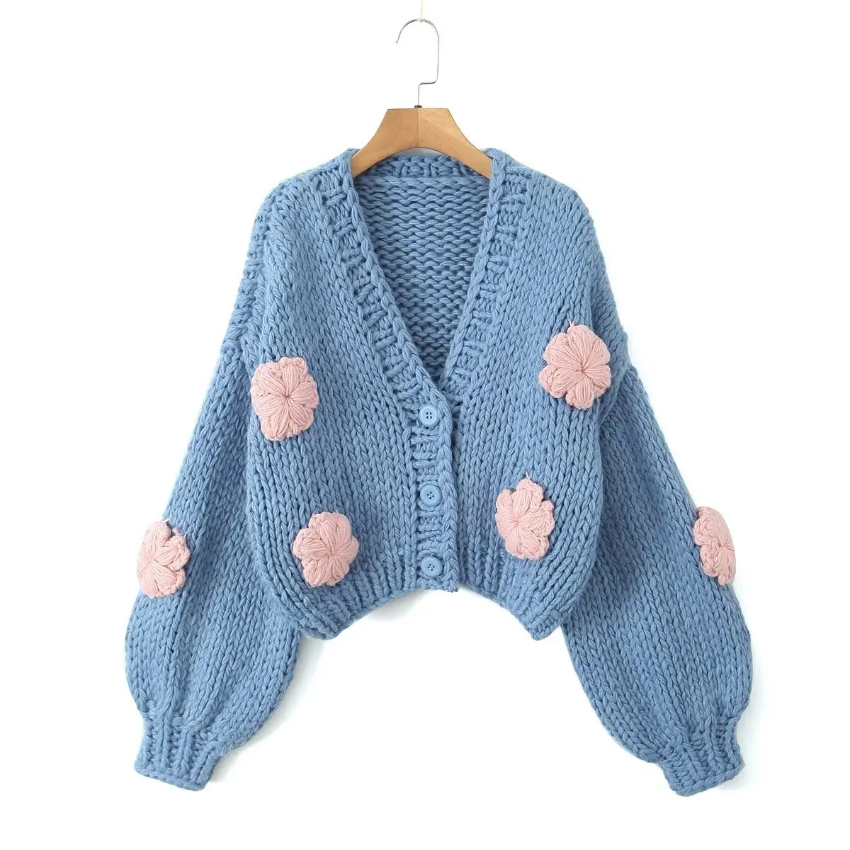 Jenny&Dave Winter Coat Women French Sweaters Cardigan Women Fashion Blogger Handmade Crochet Flower Knitted Jacket