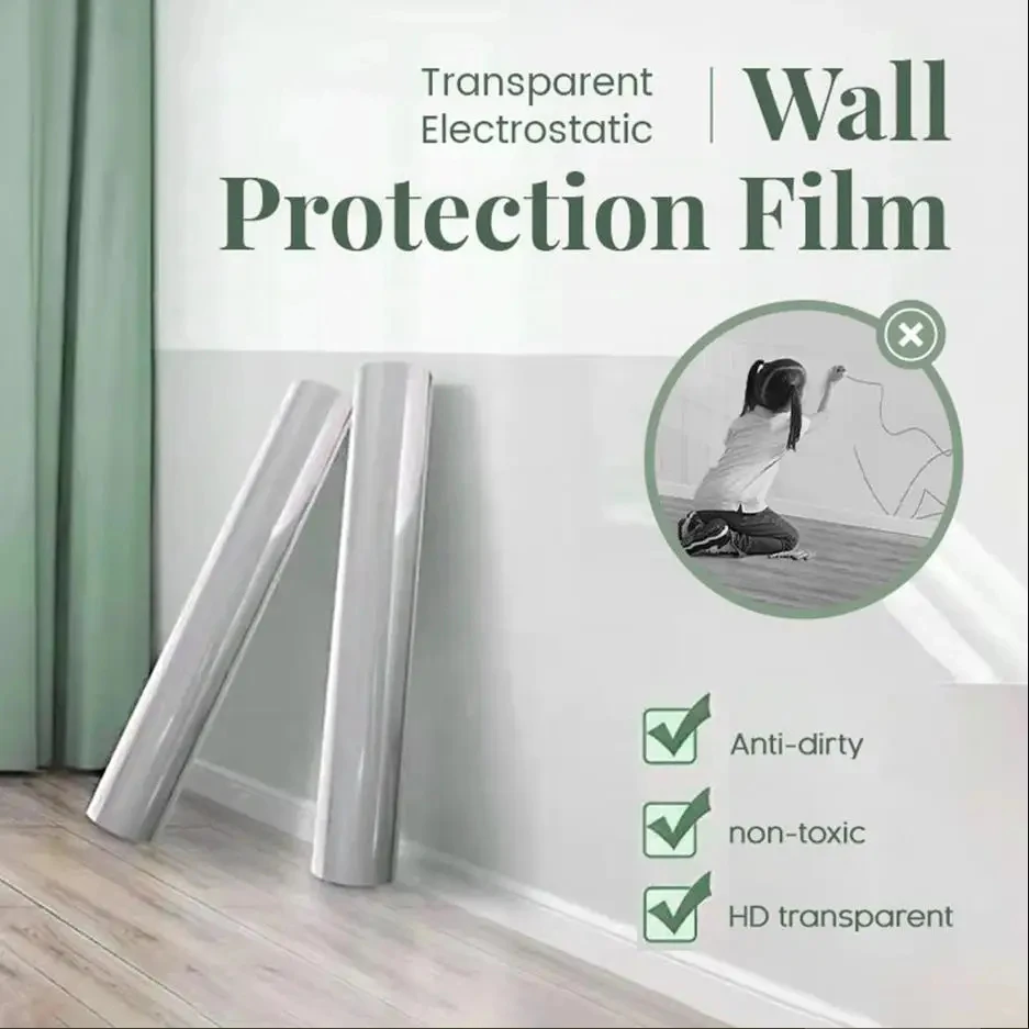 Self-Adhesive Removable Latex Paint Wall Protective Film, Transparent Static Not Hurt Wall, Waterproof Oil-proof Film