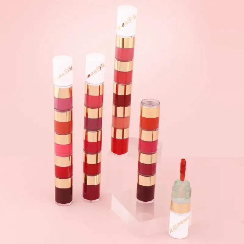 5 In 1 Matte Lipstick Kit Combo Strip Velvet Sexy Red Lip Tint Non-stick Cup Lip Gloss Lip Oil Makeup Lips Cosmetic Set