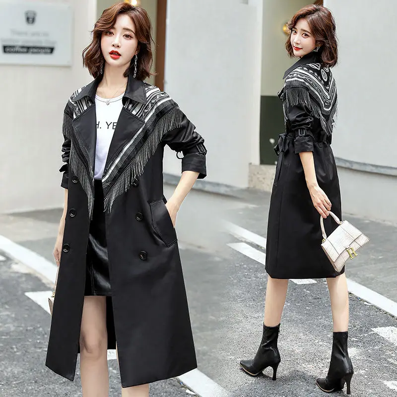 Windbreaker Mid-Length Women's Spring New Temperament Leisure Boutique High-Quality Fringed Jacket Trench