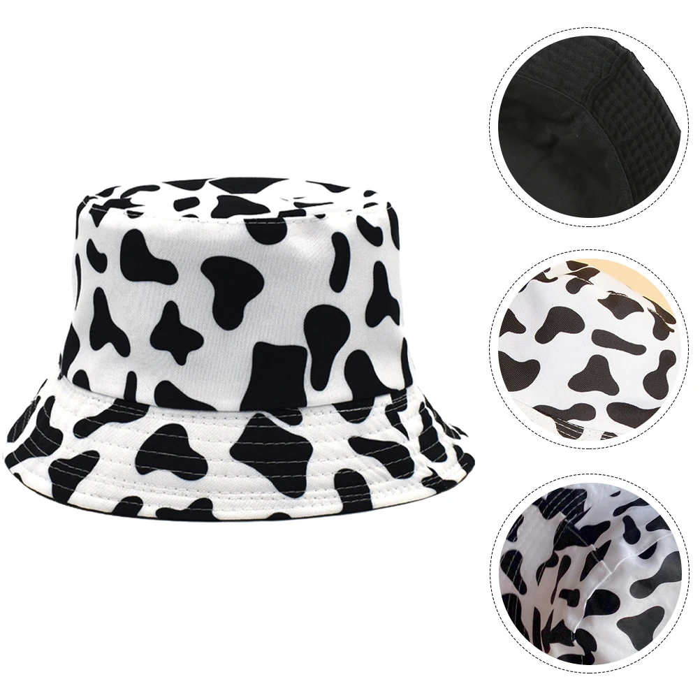 

Washable Cotton Bucket Cow Print Fisherman Hat Reusable Sun Protection For Women Lightweight Comfortable Summer Outdoor Beach