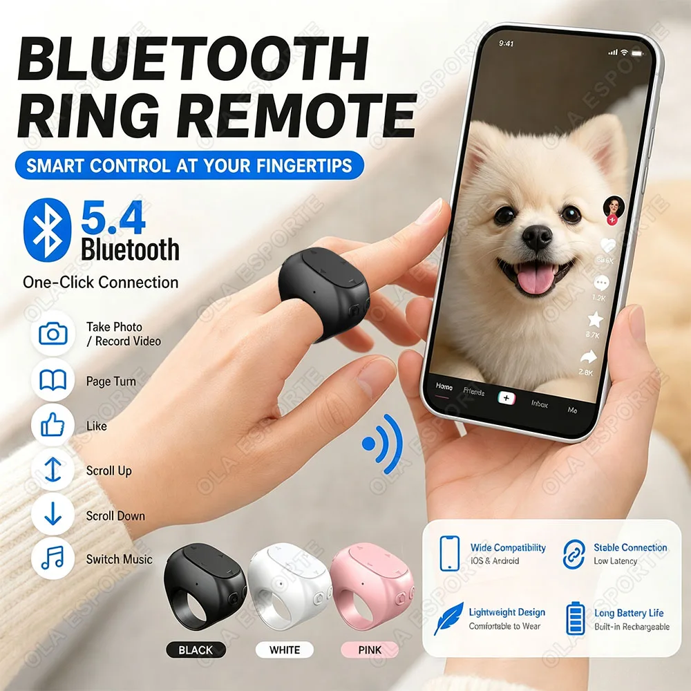 Bluetooth Ring Remote Control Short Video Likes E-book Page Flipping Intelligent Control For Android iOS Systems Telecontrol R12