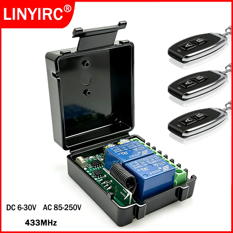 DC 6-30V AC 85-250V 433MHz RF Wireless Remote Control Switch 2 Channels Relay Receiver Control Garage Door Motor Curtain Light
