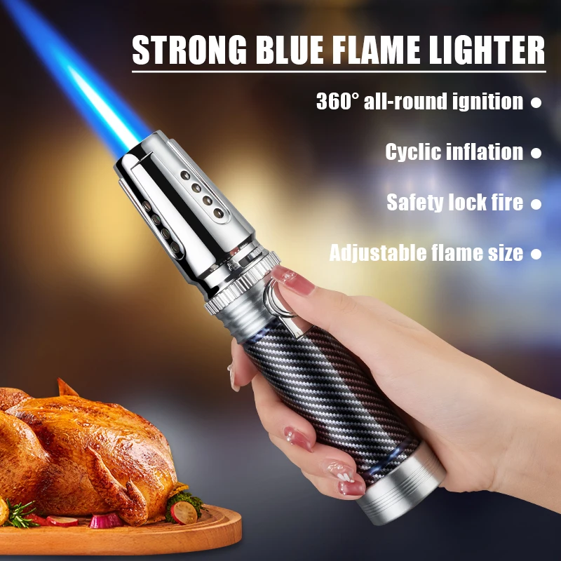 

1300 ℃ Spray Gun Turbo Metal Straight Jet Blue Flame Gas Lighter Smoking Accessories Windproof Barbecue Cigarette Lighter
