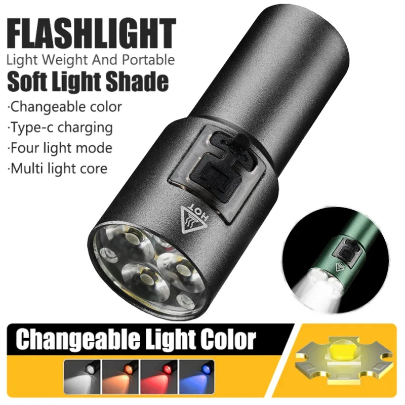 Mini EDC Powerful Flashlights Type C Rechargeable Tactical Flashlight High Power Camping Torch with Tail Magnet Camping Lantern