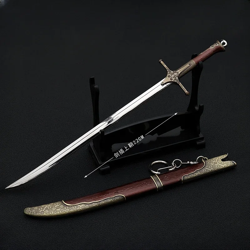 22cm Medieval Weapon Wild Hunt Iris Sword Metal Weapon Model Peripheral Ninja Samurai Sword Models Keychains Ornament Toys Boys