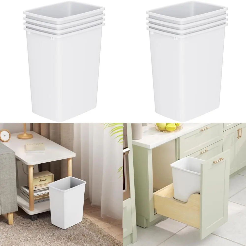 

9-Gallon Slim Plastic Trash Can, Under Cabinet Waste Bin, Set of 4 for Kitchen, Bedroom, Office, and Bathroom, White