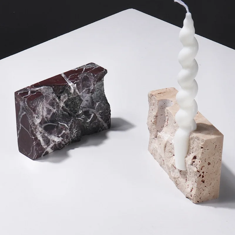 Natural Marble Stone Candle Holder Vintage Travertine Candlesticks for Candles Home Decorations