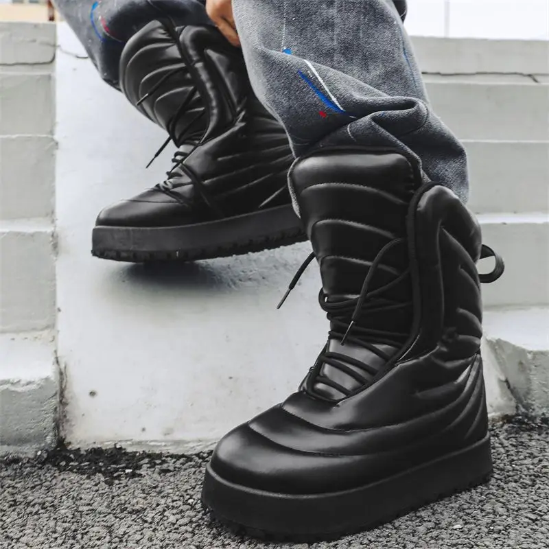 2026 New Men's Fashion High-top Black Snow Boots High-quality Men's Outdoor Warm Lace-up Booties Men's Boots