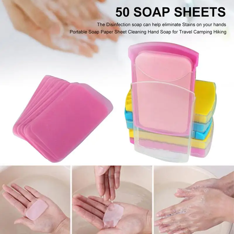 50 Pcs Portable Soluble Disinfectant Soap Paper For Baby Paper Clean Scented Slice Foaming Box Travel Portable Hand Washing Box