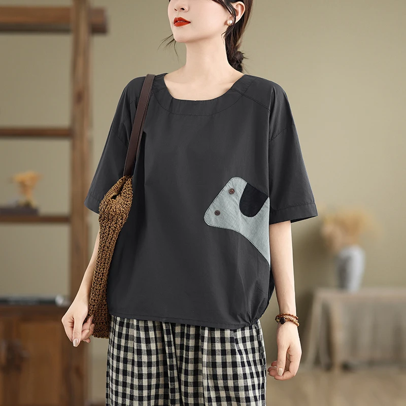 

ZANZEA, летняя женская блузка, рубашки с короткими рукавами, винтажный принт, лоскутные повседневные топы, туника, модная свободная блузка большого размера, Blusas Femme