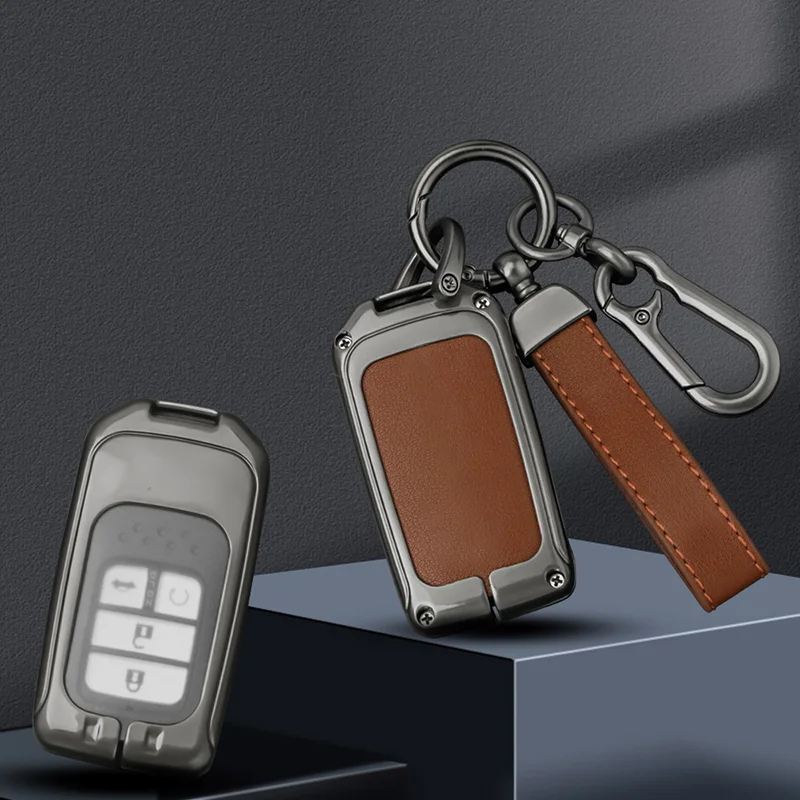

Alloy Leather Car Remote Key Case Cover Shell Protection Holder for Honda CRV CR-V Fit Civic Accord HR-V HRV City Odyssey XR-V