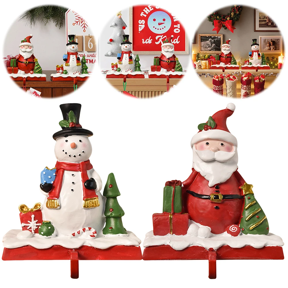 Santa Claus/Snowman Christmas Stockings Holder W/Front Hook Christmas Fireplace Stocking Holder for Mantle Xmas Decorations