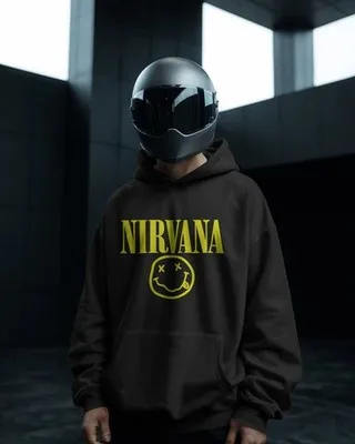 Nirvana Hoodie Smiley Logo Grunge Rock Band Pullover Sweatshirt Unisex Los Casual Street Fashion Trendy High Street Wear