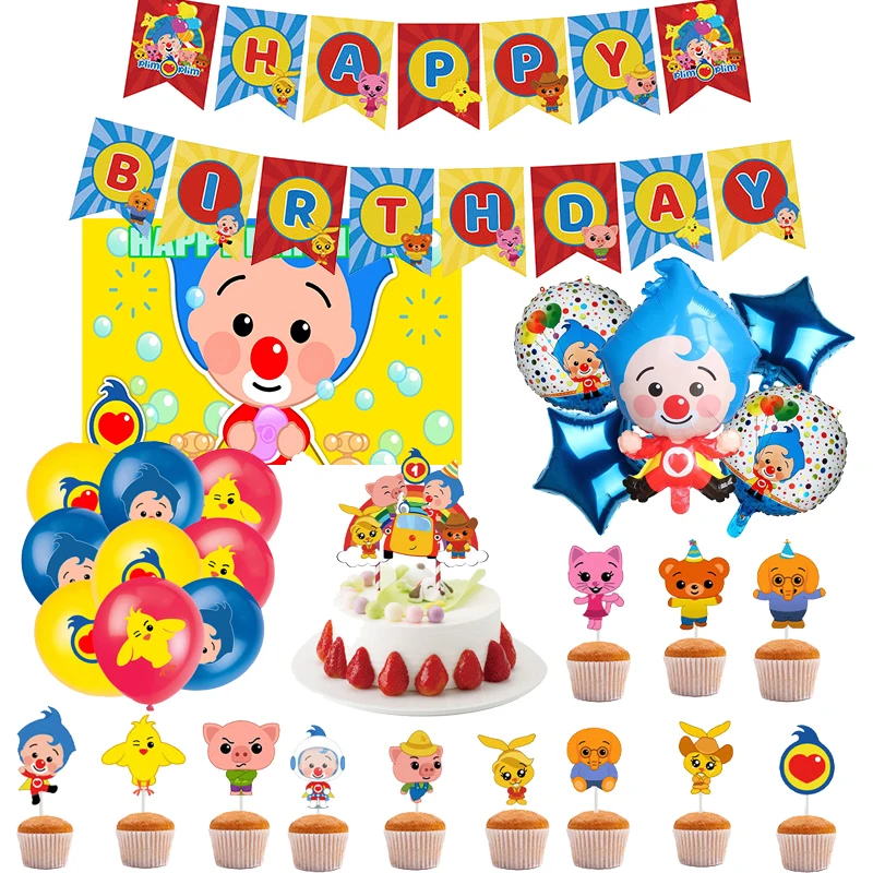 Cartoon Plim Theme Kids 1st Birthday Baby Shower Party Supplie Blue Number Rainbow Balloons Banner Decoration Kids Globos Toys