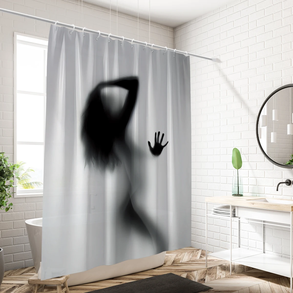 1 piece 180x180cm abstract human shadow print modern style shower curtain partition bathroom waterproof and mildew proof