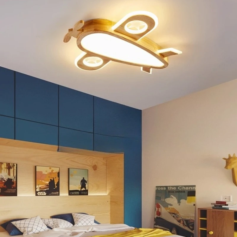 Airplane Lamp Children's Room Ceiling Lamps Solid Wood Helicopter Lights Nordic Boy And Girl Bedroom Youth Room Ceiling Lights