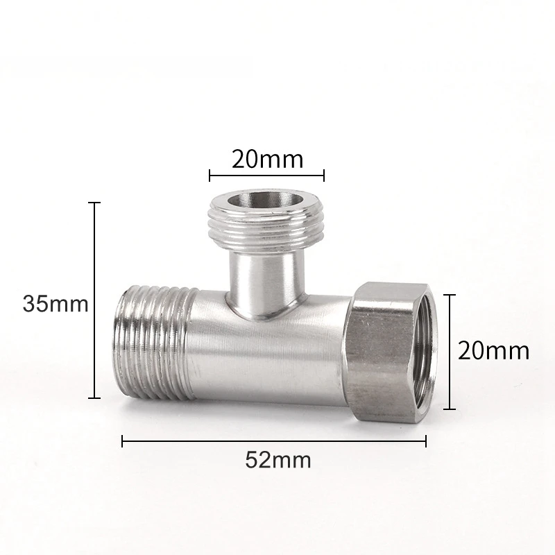 Valvola deviatrice per WC in acciaio inossidabile 304 Adattatore a T G1/2 "Valvola a T Tubo dell'acqua a tre vie per bagno Bidet Spruzzatore Raccordi per doccia