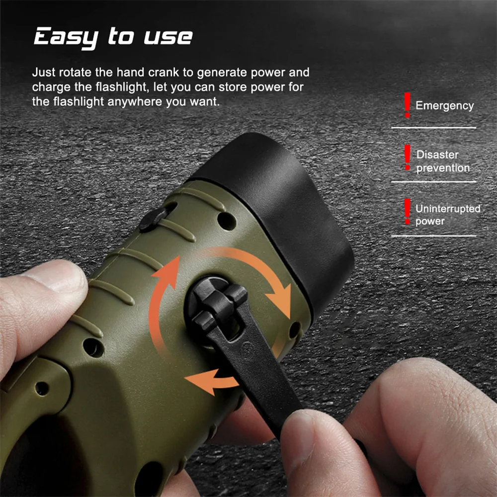 Mini Emergency Hand Crank Dynamo Solar Flashlight, Outdoor Camping, Hiking, Camping Light, LED Torch, Rechargeable Lamp