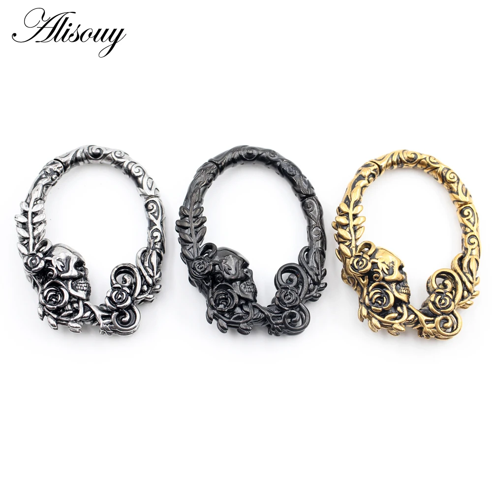 Alisouy 1PC Stainless Steel Skull Flower Leaf Oval Ear Weights Expander Stretcher Plugs Gauges Earrings Body Piercing Jewelry
