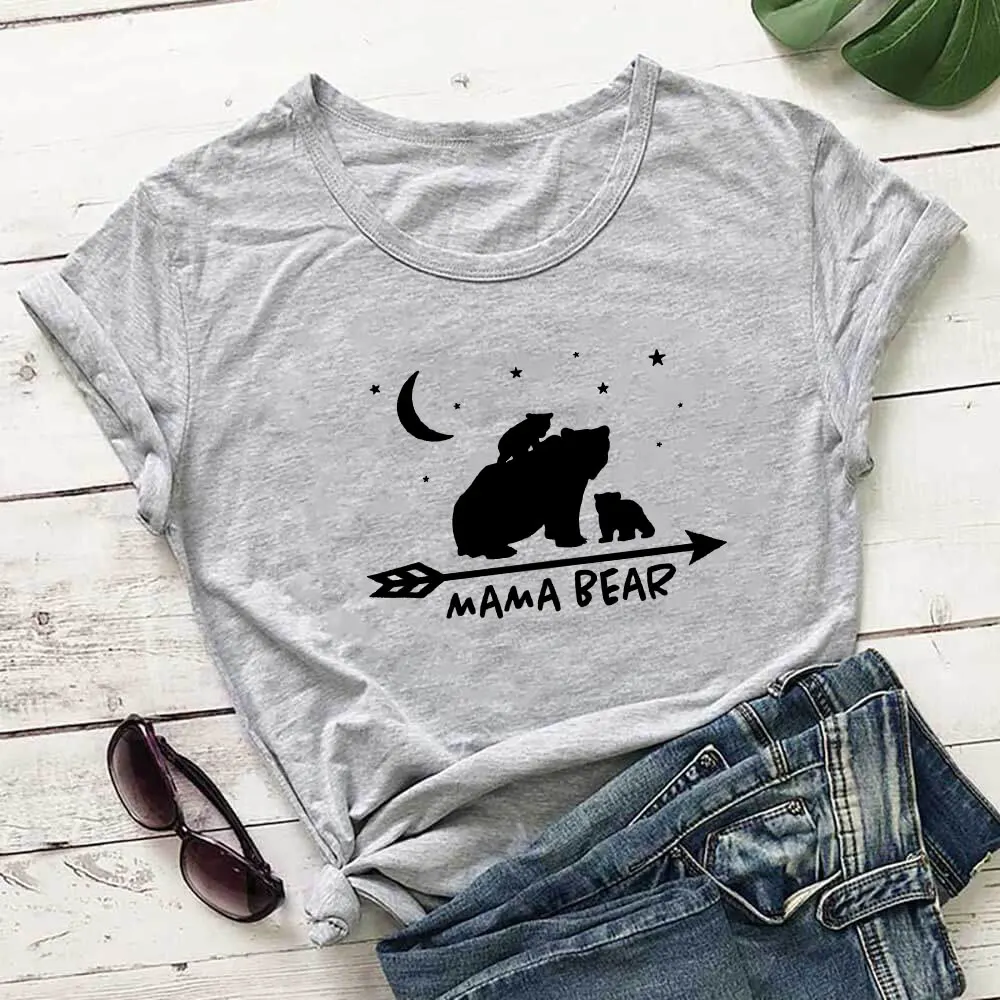 

MaMa Bear New Arrival Mother's Day Shirt 100%Cotton Women Tshirt Funny Summer Casual Short Sleeve Top Gift for Mom Birthday Gift