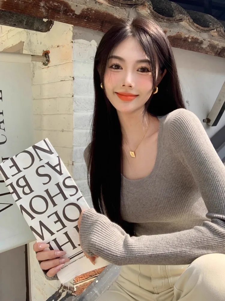 Dimagrante Lungo Sve U-Ne Top lavorato a maglia Coreano Sle Sexy Primavera Faionable Base da donna irt T-shirt casual in cotone traspirante