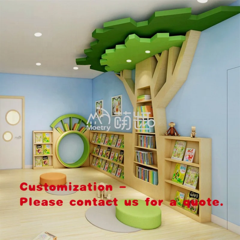 custom.Moetry Attractive Tree Bookshelf Preschool Library Furniture Bookcase Kids Reading Room Design