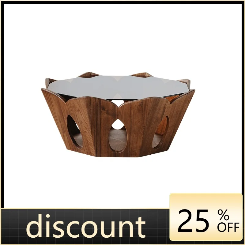 طاولة قهوة لوتس كلاسيكية من LMM لغرفة المعيشة، جوز أسود، جميعها من الخشب الصلب، حديثة وبسيطة #1