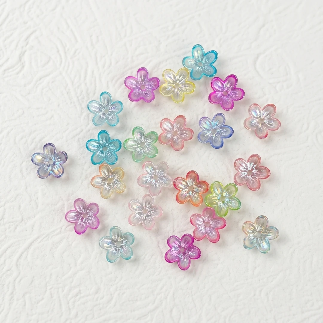 100 Stück/Lot 12mm bunte leuchtende Kirschblüten-Blumen-Acryl-Abstandshalterperlen für Bastelarbeiten, Schmuckherstellung, DIY-Armband, Halskette – Detail 2